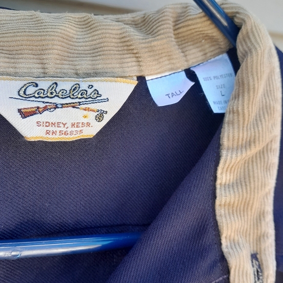 Cabela's Vintage Mens L/T  Dark Blue Shirt with Tan Collar Button Up  VGUC - Picture 2 of 5